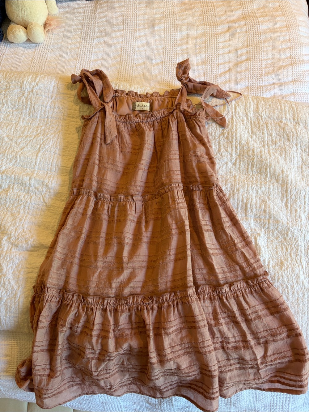 Altar'd State Rusty Pink Tie-Shoulder Tiered Mini Dress